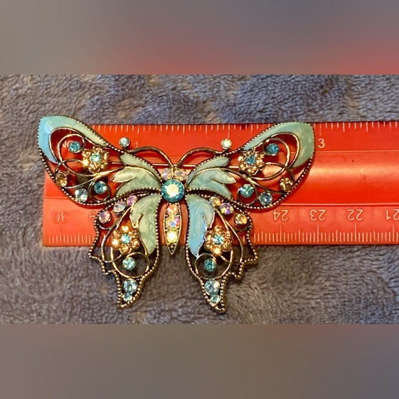 Vintage lot of 2 Butterfly pins brooch Avon light blue green yellow sparkle - Picture 14 of 16